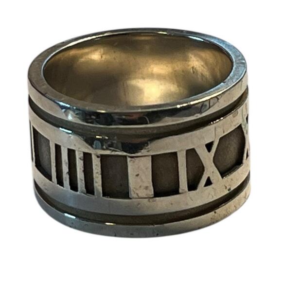 Tiffany & Co. Atlas Wide Band Ring Sterling Silver Roman Numeral Sz 5 - Picture 13 of 13